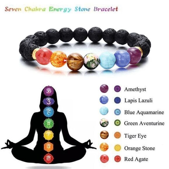 Colorful Stone Rock Chakra Healing Beads Unisex Bracelet - Picture 3 of 6